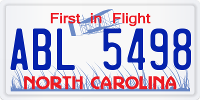 NC license plate ABL5498