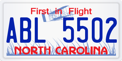 NC license plate ABL5502