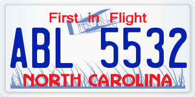 NC license plate ABL5532