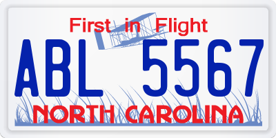 NC license plate ABL5567