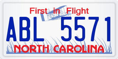 NC license plate ABL5571