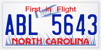 NC license plate ABL5643