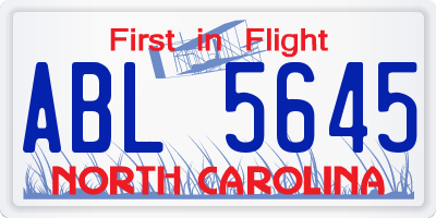 NC license plate ABL5645