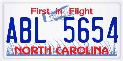 NC license plate ABL5654