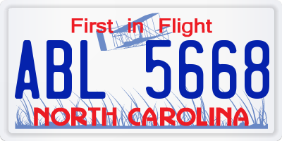 NC license plate ABL5668