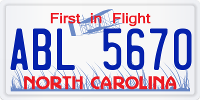 NC license plate ABL5670