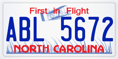 NC license plate ABL5672