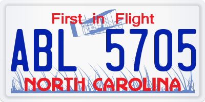 NC license plate ABL5705