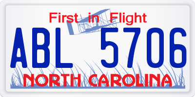 NC license plate ABL5706