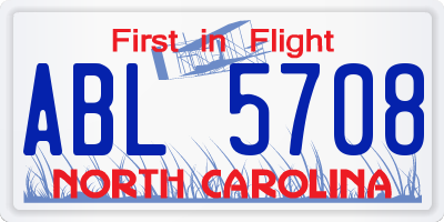 NC license plate ABL5708
