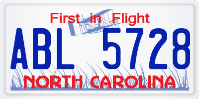 NC license plate ABL5728