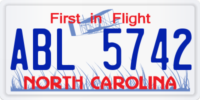 NC license plate ABL5742