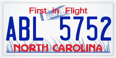 NC license plate ABL5752