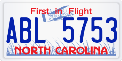 NC license plate ABL5753