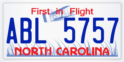 NC license plate ABL5757