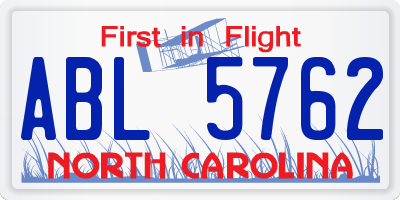 NC license plate ABL5762