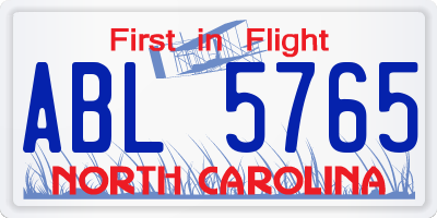 NC license plate ABL5765