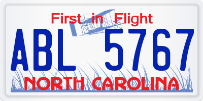 NC license plate ABL5767