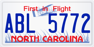 NC license plate ABL5772