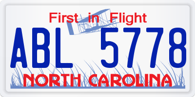 NC license plate ABL5778