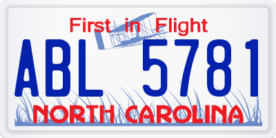 NC license plate ABL5781