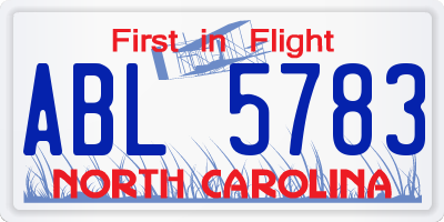 NC license plate ABL5783