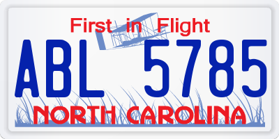 NC license plate ABL5785