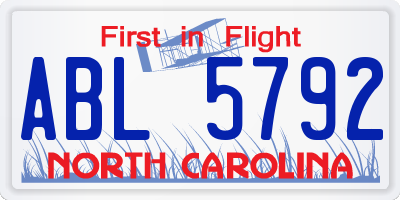 NC license plate ABL5792