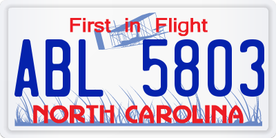 NC license plate ABL5803