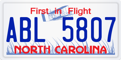 NC license plate ABL5807