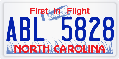 NC license plate ABL5828