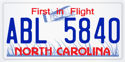 NC license plate ABL5840