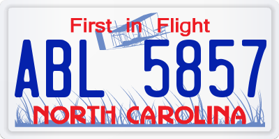 NC license plate ABL5857