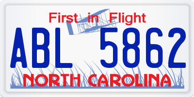 NC license plate ABL5862