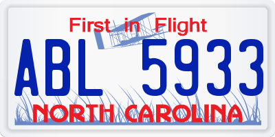 NC license plate ABL5933