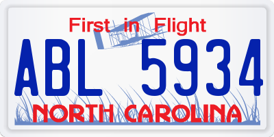 NC license plate ABL5934