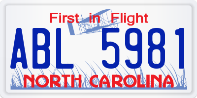 NC license plate ABL5981