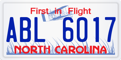 NC license plate ABL6017