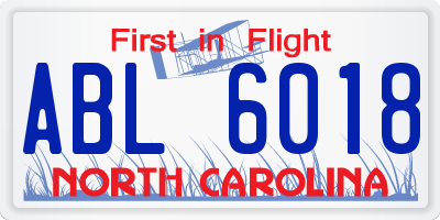NC license plate ABL6018