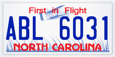 NC license plate ABL6031