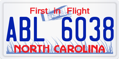NC license plate ABL6038