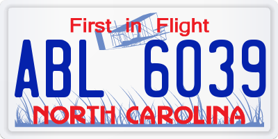 NC license plate ABL6039