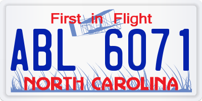 NC license plate ABL6071