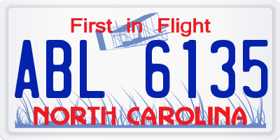NC license plate ABL6135
