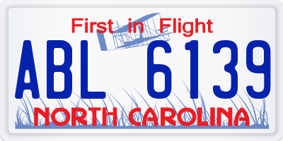NC license plate ABL6139