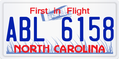 NC license plate ABL6158
