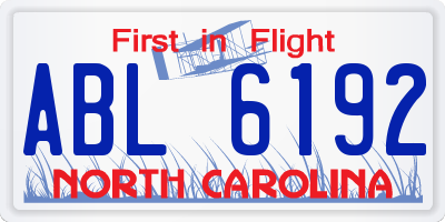 NC license plate ABL6192