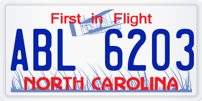 NC license plate ABL6203