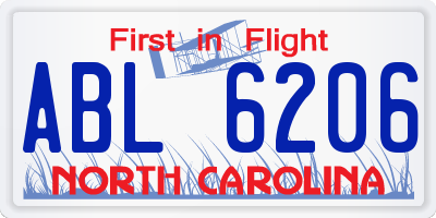 NC license plate ABL6206