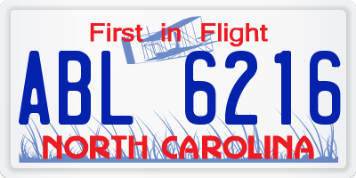 NC license plate ABL6216